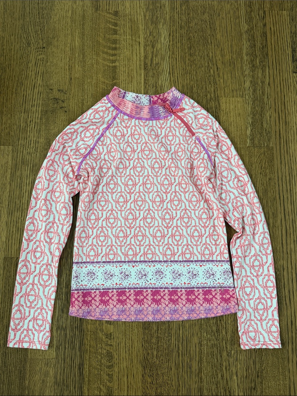 Cabana Life Patterned Long Sleeve Rash Guard - Pink & Purple
